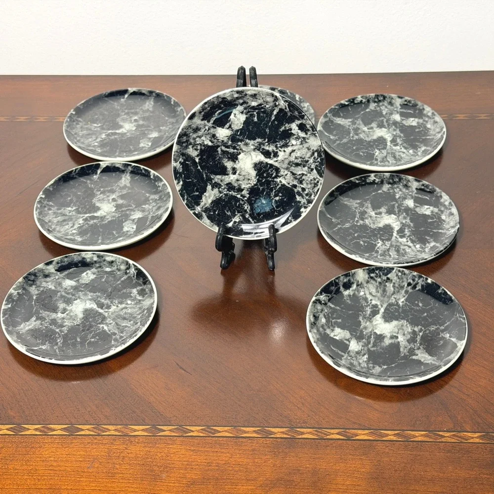 Vintage Villeroy & Boch Marble Black Set of 8 Vitro Porcelain Coasters 4